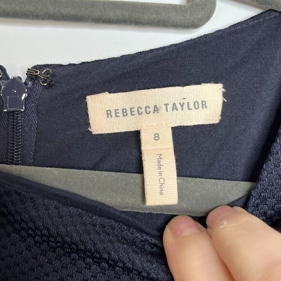 Rebecca Taylor Stacy Sleeveless Stretch‎ Piqueu and Satin Navy Dress Size 8 - Picture 4 of 9